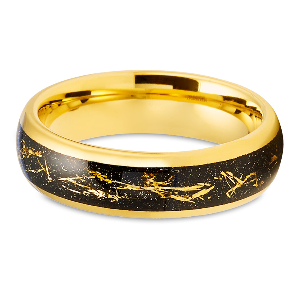 Meteorite Wedding Ring - Yellow Gold Ring - Gold Wedding Band - Tungsten Wedding Ring