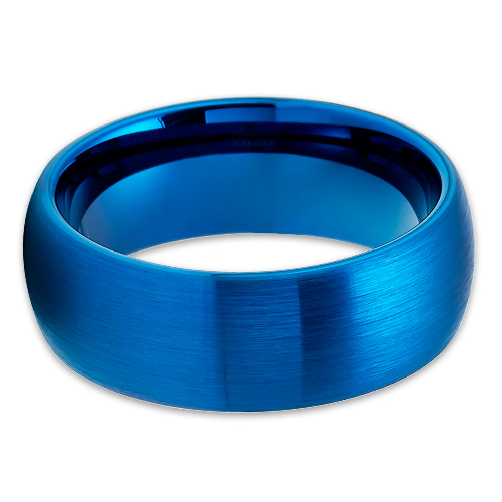 Blue Tungsten Wedding Rings - Blue Tungsten Ring - Dome Brush Ring - Comfort Fit