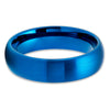 Blue Tungsten Wedding Rings - Blue Tungsten Ring - Dome Brush Ring - Comfort Fit