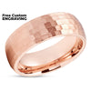 Rose Gold Tungsten Wedding Ring - Hammered Tungsten Ring - Rose Gold Band - Dome Ring