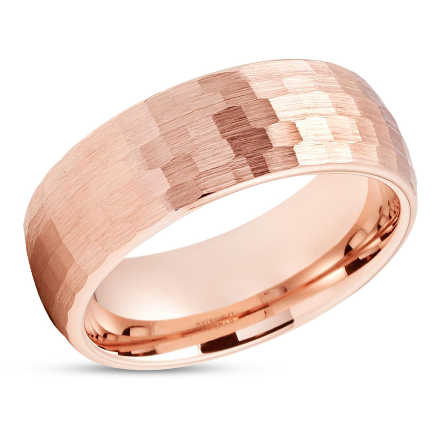 Rose Gold Tungsten Wedding Ring - Hammered Tungsten Ring - Rose Gold Band - Dome Ring