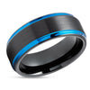 Black Tungsten Ring - Blue Wedding Band - Tungsten Carbide Ring - Blue Band - Ring