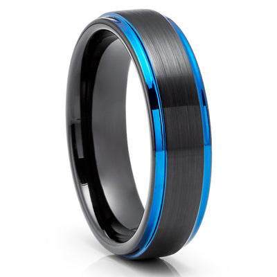 Black Tungsten Ring - Blue Wedding Band - Tungsten Carbide Ring - Blue Band - Ring