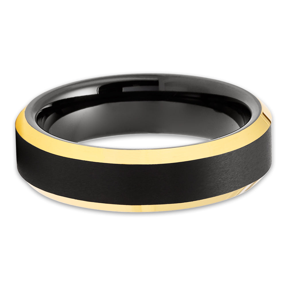 Black Wedding Ring - Yellow Gold Wedding Ring - Black Tungsten Ring - 18k Yellow Gold