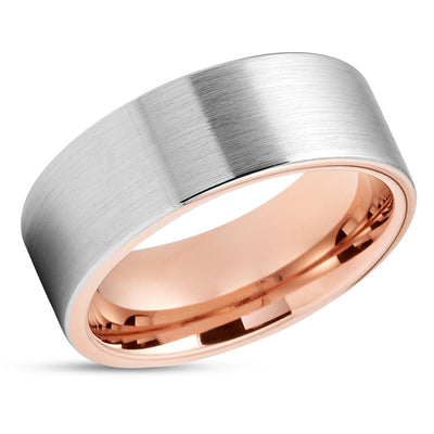 Rose Gold Tungsten - Brush Wedding Band - Rose Gold Tungsten Ring - Silver Ring