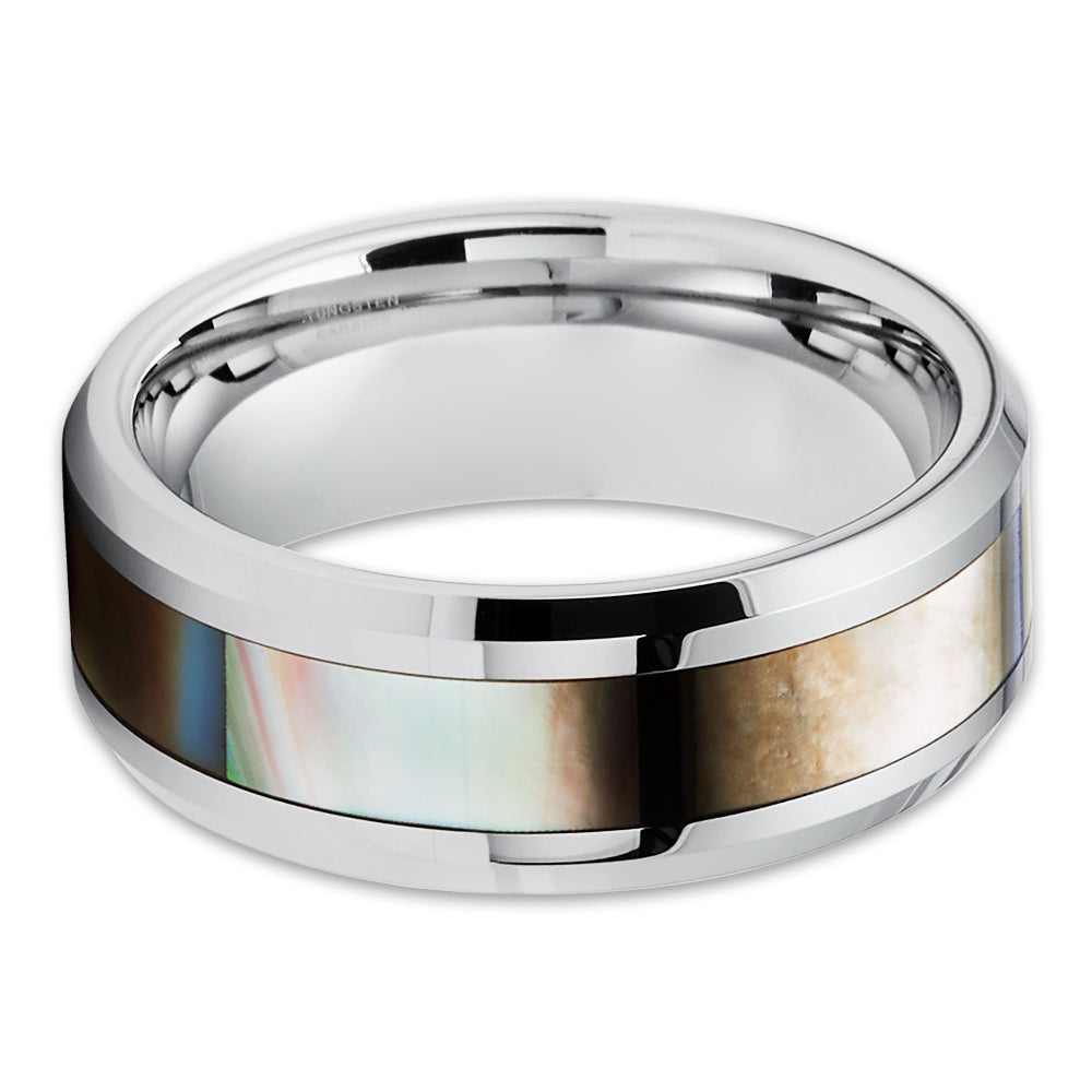 Mother of Pearl Ring - Tungsten Wedding Rings - 8mm Wedding Ring - Mother of Pearl