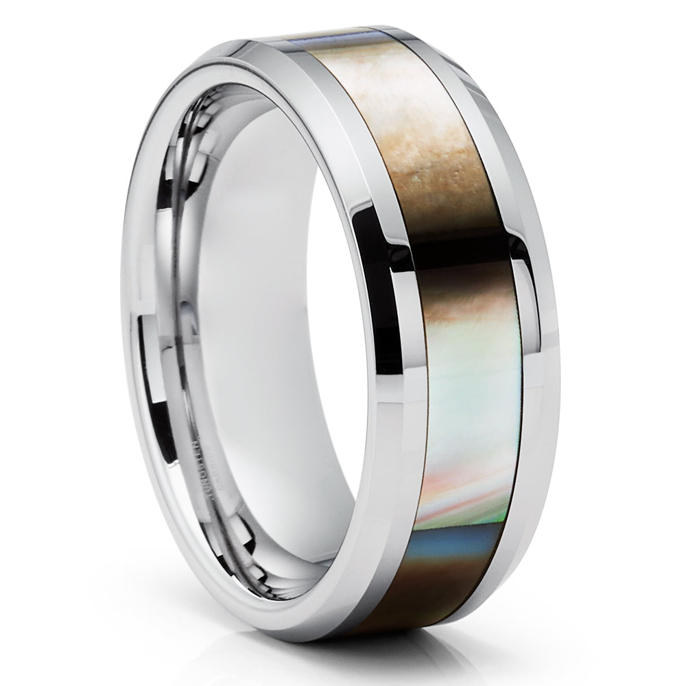Mother of Pearl Ring - Tungsten Wedding Rings - 8mm Wedding Ring - Mother of Pearl