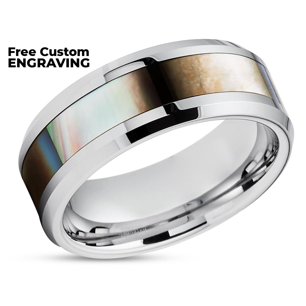 Mother of Pearl Ring - Tungsten Wedding Rings - 8mm Wedding Ring - Mother of Pearl