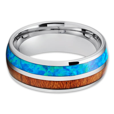 Koa Wood Tungsten Ring - Turquoise Tungsten Ring - Wood Tungsten - 8mm