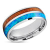Koa Wood Tungsten Ring - Turquoise Tungsten Ring - Wood Tungsten - 8mm