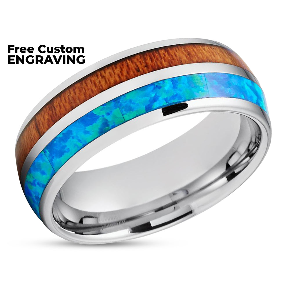 Koa Wood Tungsten Ring - Turquoise Tungsten Ring - Wood Tungsten - 8mm
