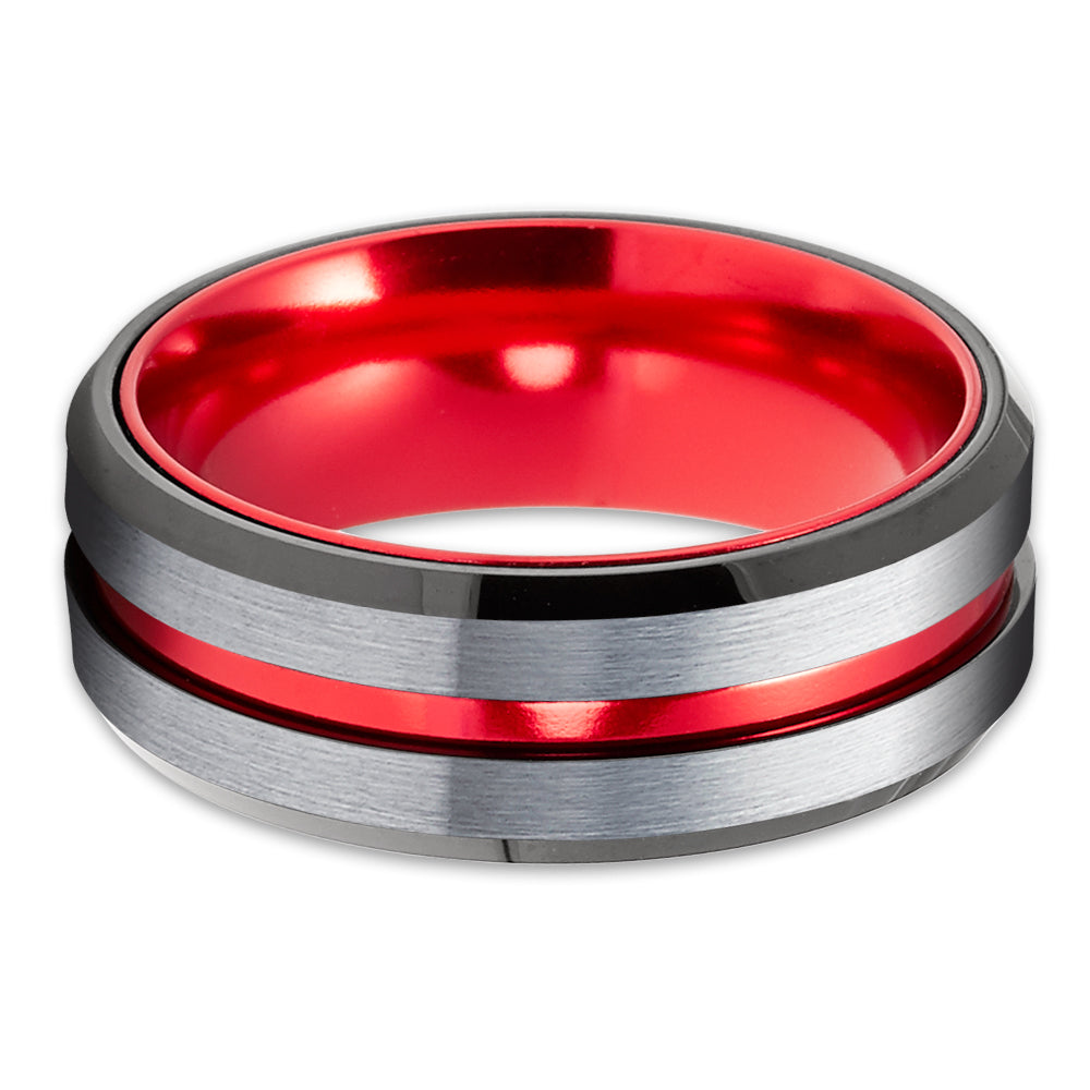 Black Tungsten Ring - Red Wedding Ring - Red Tungsten Ring - Tungsten Ring - Band