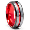 Black Tungsten Ring - Red Wedding Ring - Red Tungsten Ring - Tungsten Ring - Band