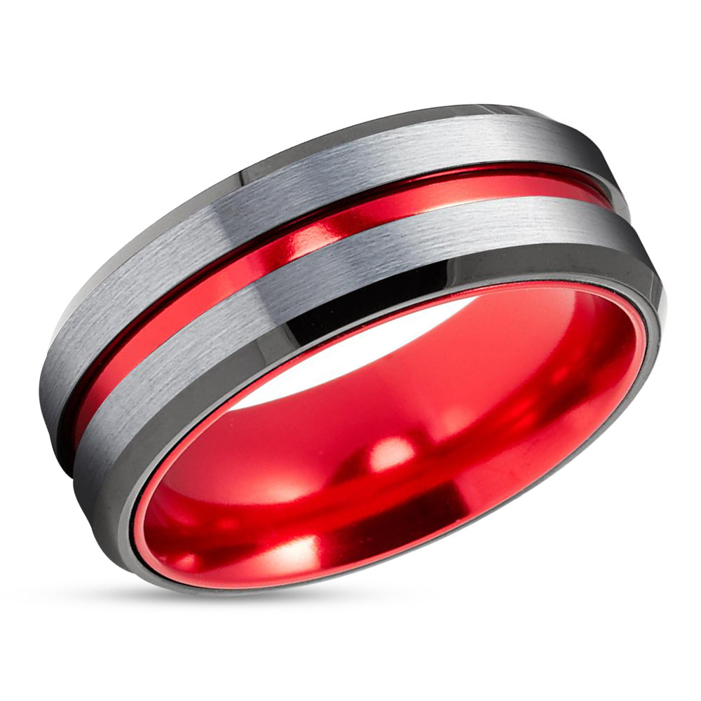 Black Tungsten Ring - Red Wedding Ring - Red Tungsten Ring - Tungsten Ring - Band