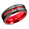 Red Wedding Ring - Gunmetal Wedding Band - Tungsten Wedding Ring - Black Ring - Red Band