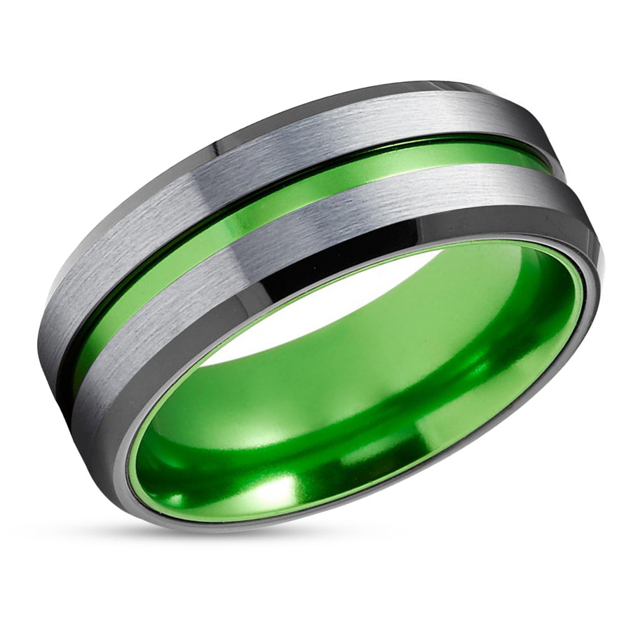 Green Tungsten Ring - Black Tungsten Ring - Green Wedding Band - Tungsten Ring