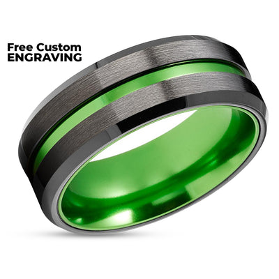Gunmetal Wedding Ring - Green Tungsten Ring - Black Wedding Ring - Wedding Band