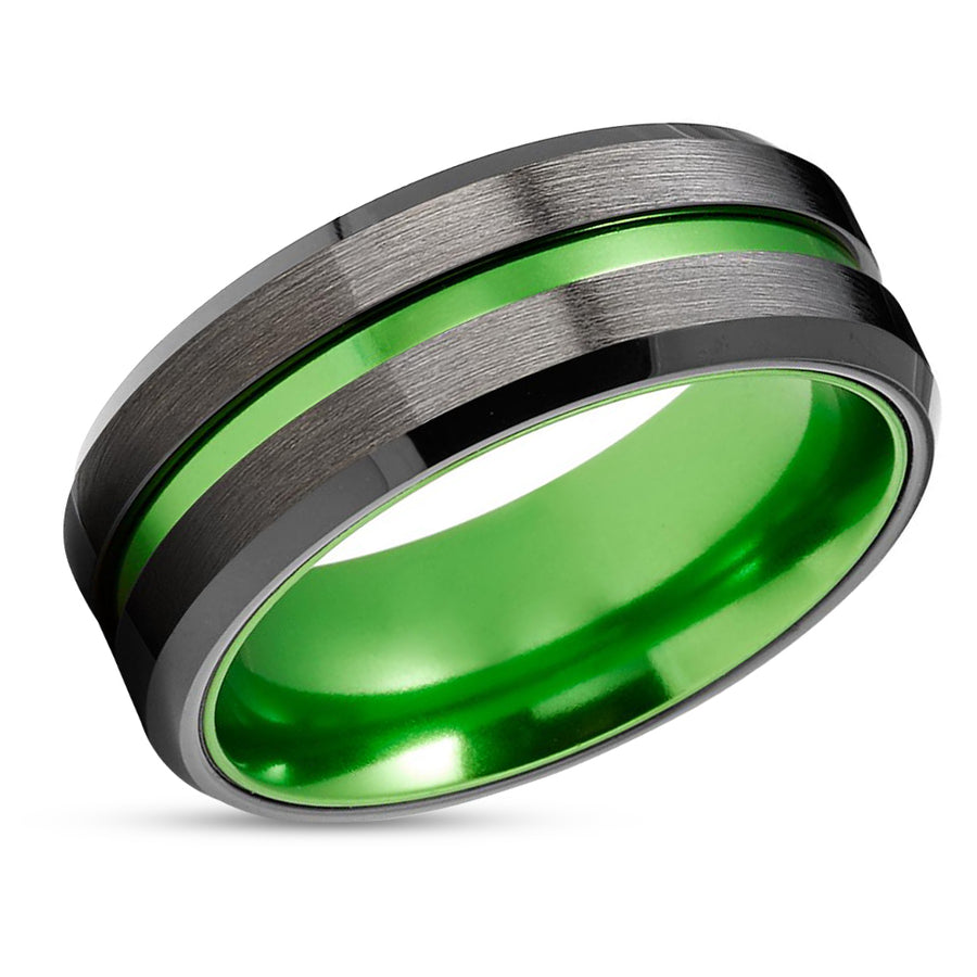 Gunmetal Wedding Ring - Green Tungsten Ring - Black Wedding Ring - Wedding Band