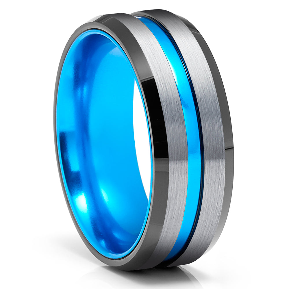 Turquoise Wedding Ring - Tungsten Wedding Band - Tungsten Carbide Ring - Black Ring