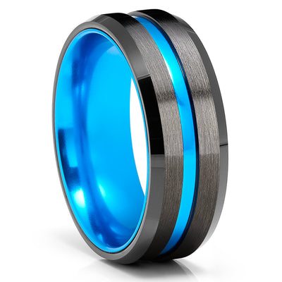Gunmetal Wedding Ring - Turquoise Wedding Band - Black Tungsten Ring - Ring - Band