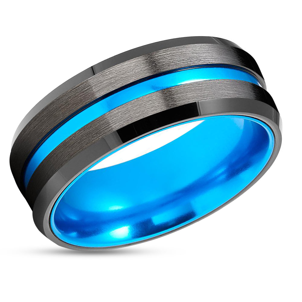 Gunmetal Wedding Ring - Turquoise Wedding Band - Black Tungsten Ring - Ring - Band