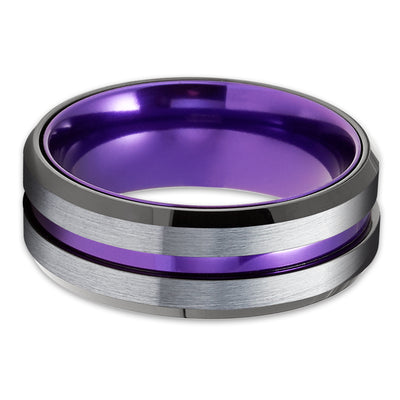Purple Tungsten Wedding Ring - Black Tungsten Ring - Purple Wedding Band - Black