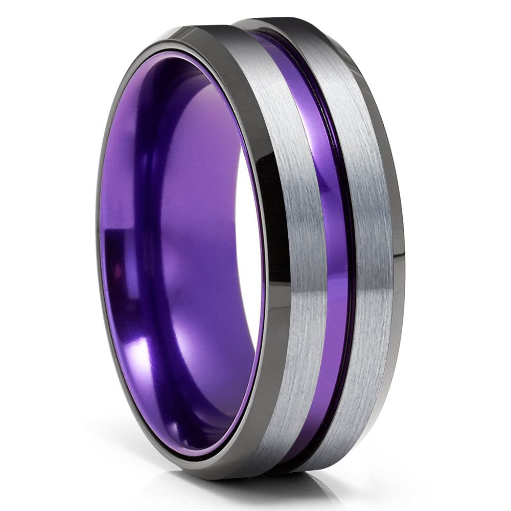 Purple Tungsten Wedding Ring - Black Tungsten Ring - Purple Wedding Band - Black