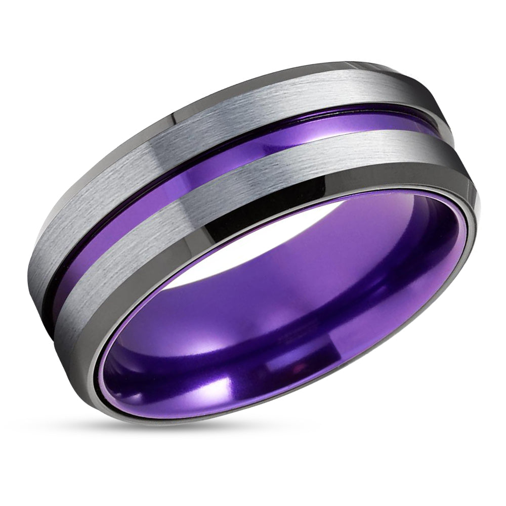 Purple Wedding Ring Black Tungsten Ring Black Wedding Band Purpl Lucky Love Rings