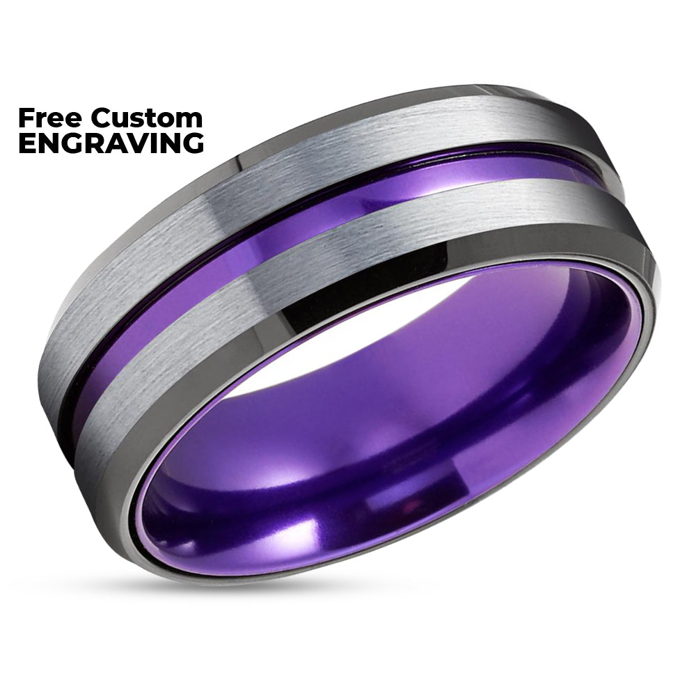 Purple Tungsten Wedding Ring - Black Tungsten Ring - Purple Wedding Band - Black