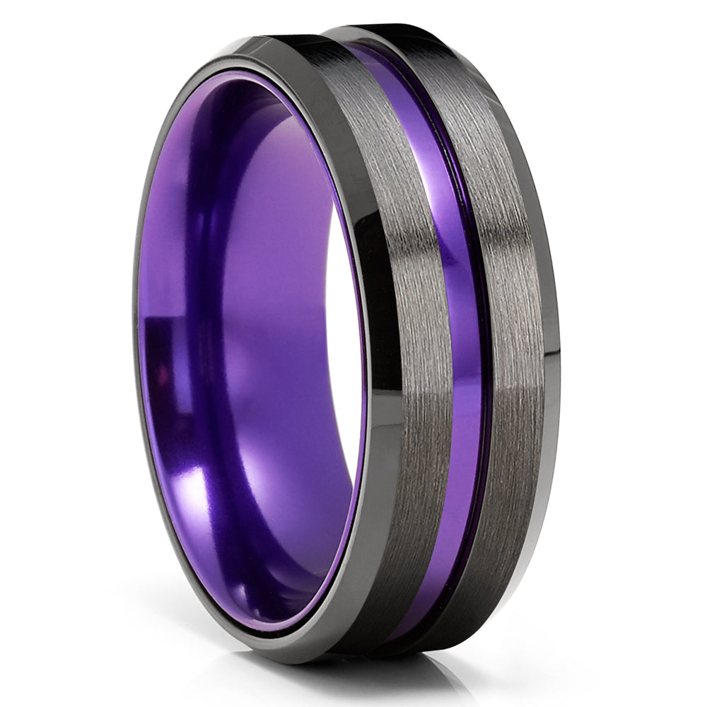 Gunmetal Wedding Purple Ring - Tungsten Wedding Ring - Gunmetal Ring - Purple Ring