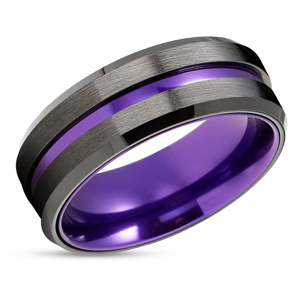 Gunmetal Wedding Purple Ring - Tungsten Wedding Ring - Gunmetal Ring - Purple Ring