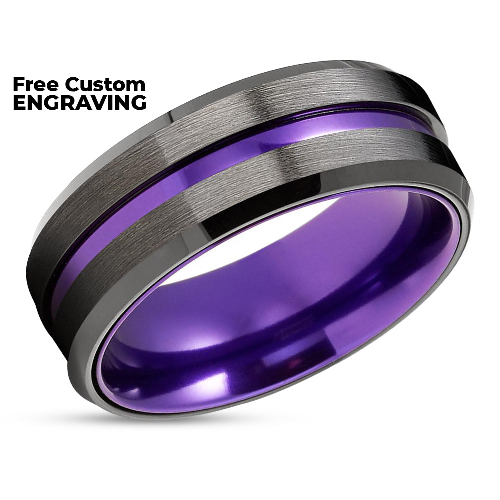 Gunmetal Wedding Purple Ring Tungsten Wedding Ring Gunmetal Ring Purple Ring 11 Purple Tungsten Carbide
