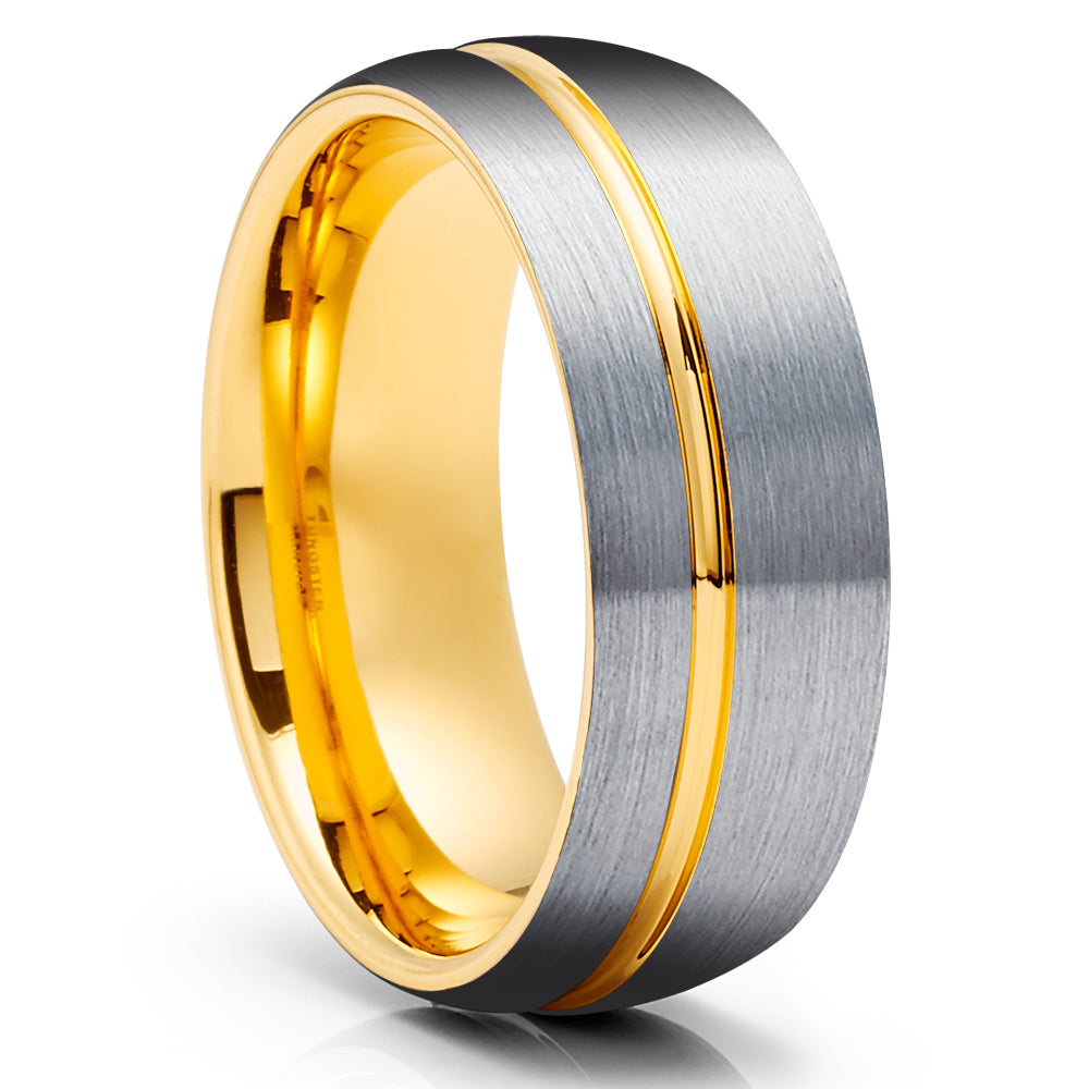 Tungsten Wedding Ring - Yellow Gold Tungsten Ring - Tungsten Carbide Ring - Gold Ring