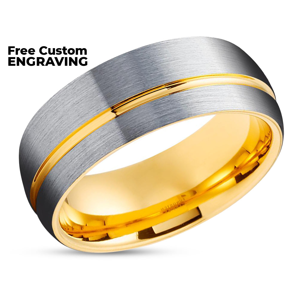 Tungsten Wedding Ring - Yellow Gold Tungsten Ring - Tungsten Carbide Ring - Gold Ring