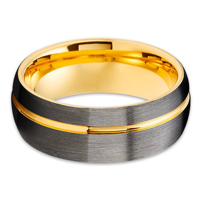 Gunmetal Tungsten Wedding Ring - Yellow Gold Tungsten Ring - Gunmetal Ring - Men & Women