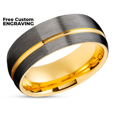 Gunmetal Tungsten Wedding Ring - Yellow Gold Tungsten Ring - Gunmetal Ring - Men & Women