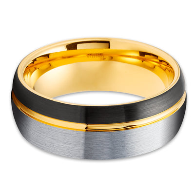 Yellow Gold Tungsten Ring - 8mm Ring - Black Tungsten Ring - Gray Tungsten Ring - Comfort Fit