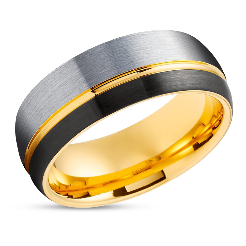 Yellow Gold Tungsten Ring - 8mm Ring - Black Tungsten Ring - Gray Tungsten Ring - Comfort Fit