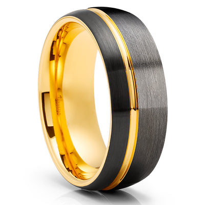 Gunmetal Tungsten Wedding Ring - Yellow Gold Tungsten Ring - Black Wedding Ring - Comfort Fit