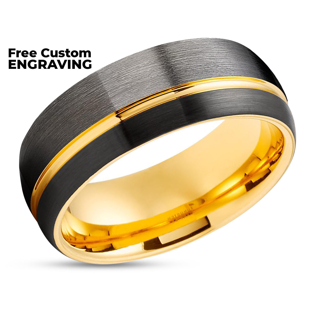 Gunmetal Tungsten Wedding Ring - Yellow Gold Tungsten Ring - Black Wedding Ring - Comfort Fit