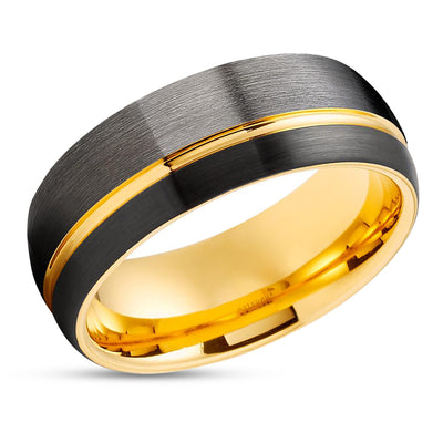 Gunmetal Tungsten Wedding Ring - Yellow Gold Tungsten Ring - Black Wedding Ring - Comfort Fit