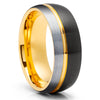 Yellow Gold Wedding Ring - Black Wedding Band - 18k Yellow Gold - Tungsten Ring - Black