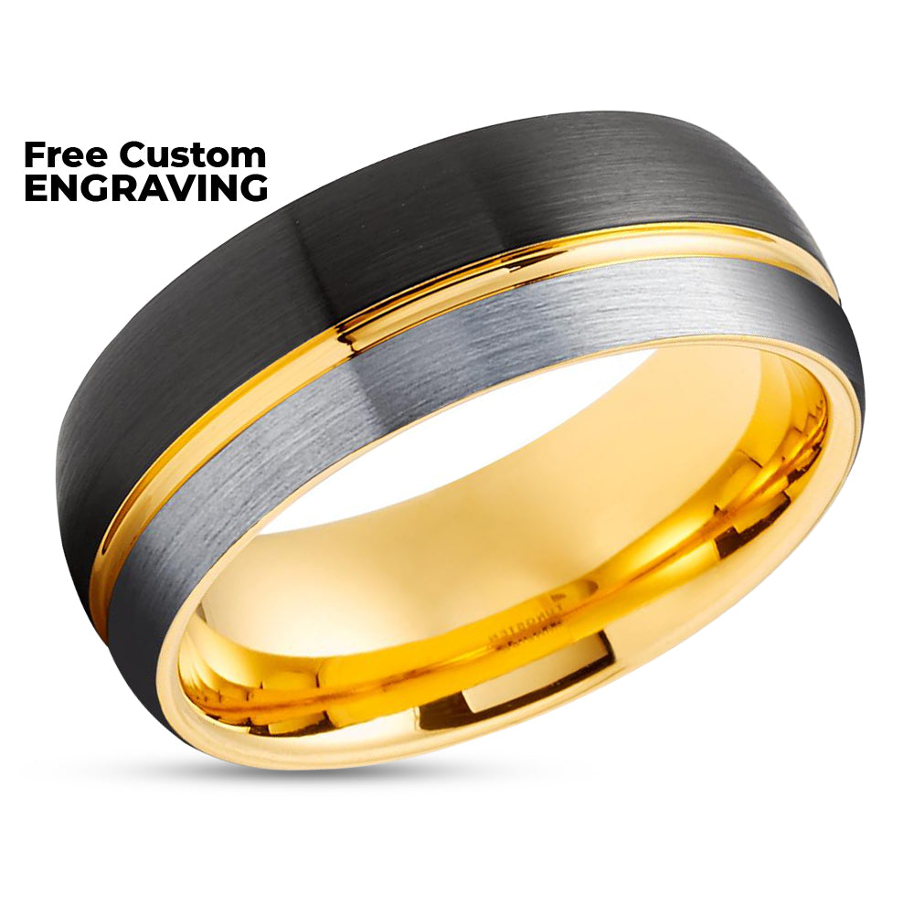 Black Tungsten Ring - Rose Gold Tungsten - Yellow Gold Tungsten Ring - 8mm Yellow Gold Ring