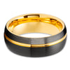 Yellow Gold Tungsten Ring - Gunmetal Tungsten Ring - 8mm Wedding Ring - Black Ring