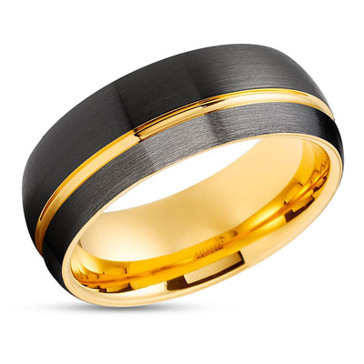 Yellow Gold Tungsten Ring - Gunmetal Tungsten Ring - 8mm Wedding Ring - Black Ring