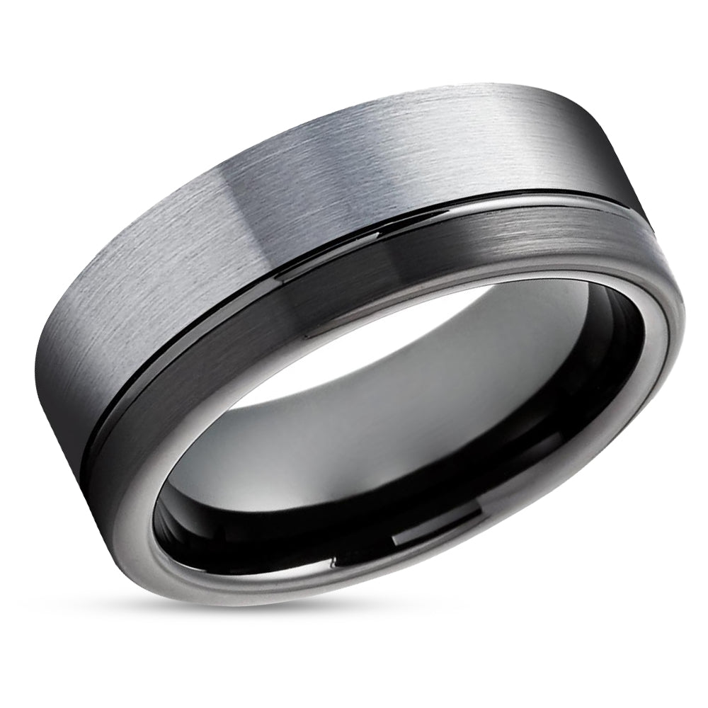 Black Wedding Ring - Gray Tungsten Ring - Black Wedding Band - Tungsten Wedding Band