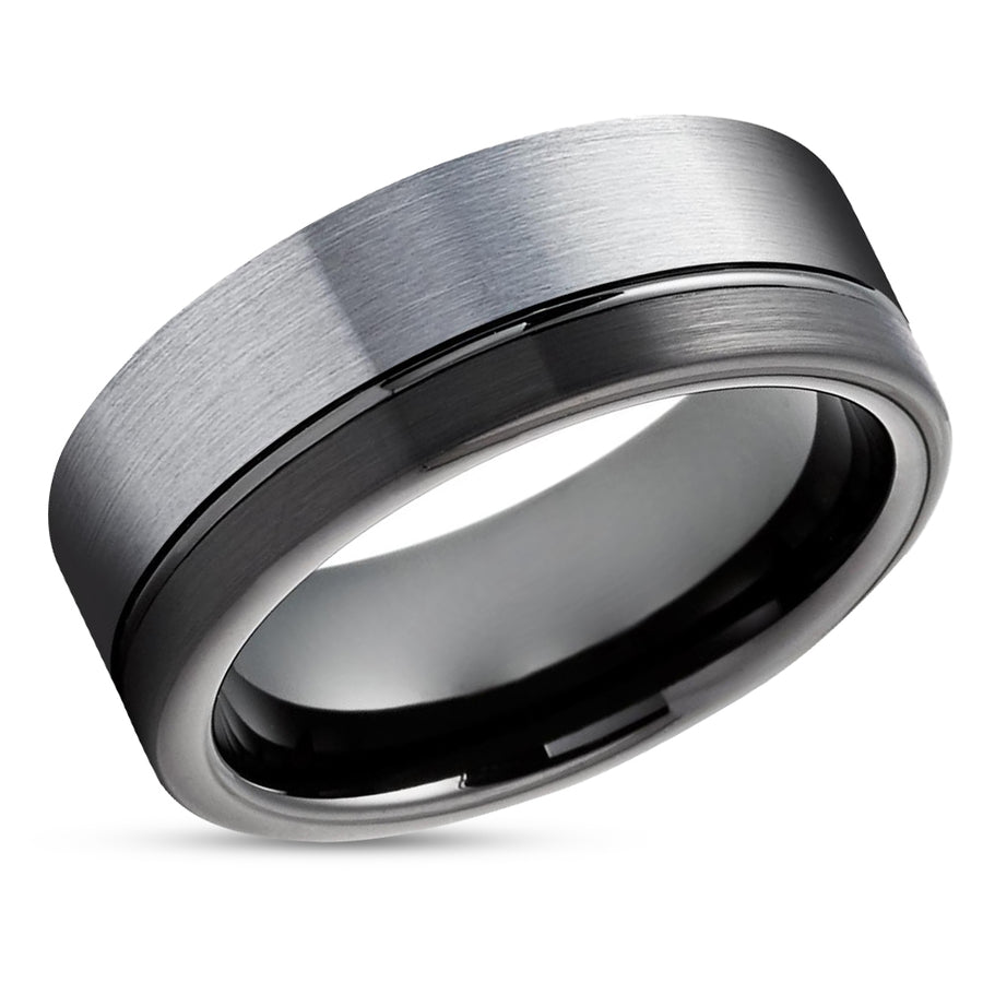Black Wedding Ring - Gray Tungsten Ring - Black Wedding Band - Tungsten Wedding Band