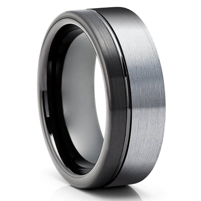 Black Wedding Ring - Gray Tungsten Ring - Black Wedding Band - Tungsten Wedding Band