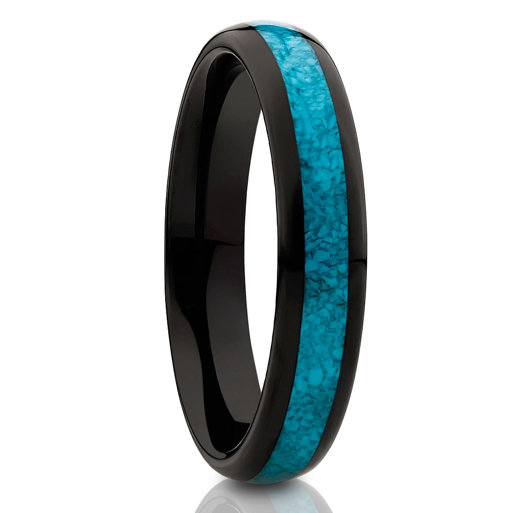 4mm Wedding Ring  - Turquoise Wedding Ring - Black Wedding Ring - Turquoise Ring