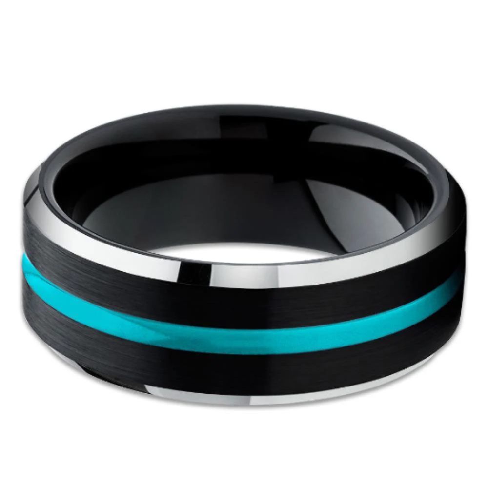 Turquoise Wedding Ring - Black Tungsten Wedding Ring - Wedding Ring - Turquoise Band